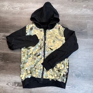 Welaken Girls Sequin Black and Gold Hoodie Jacket Full Zip.
